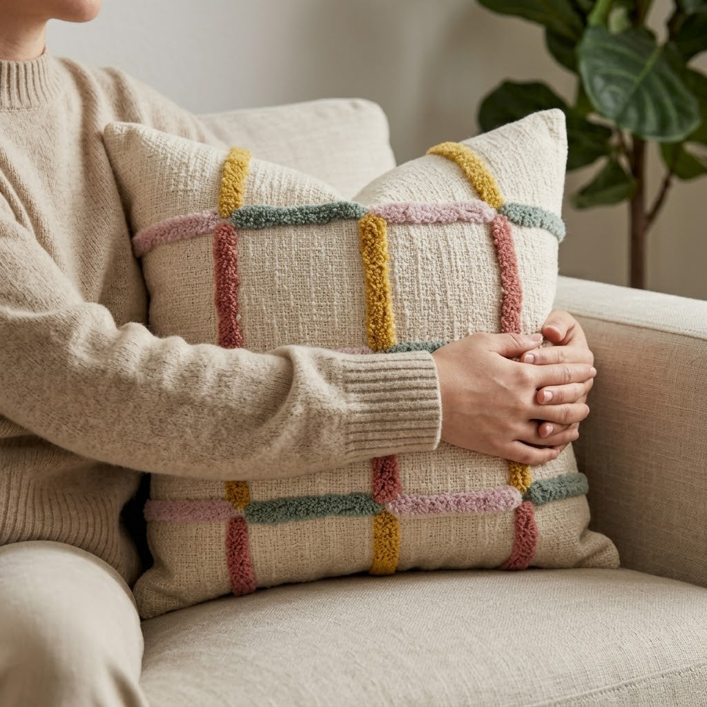 Tufted Plaid Textured Cushion Cover