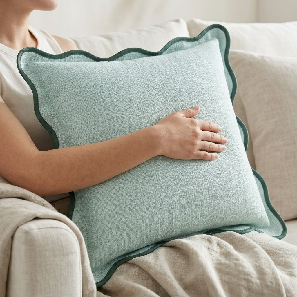 Scalloped Edge Linen Cushion Cover
