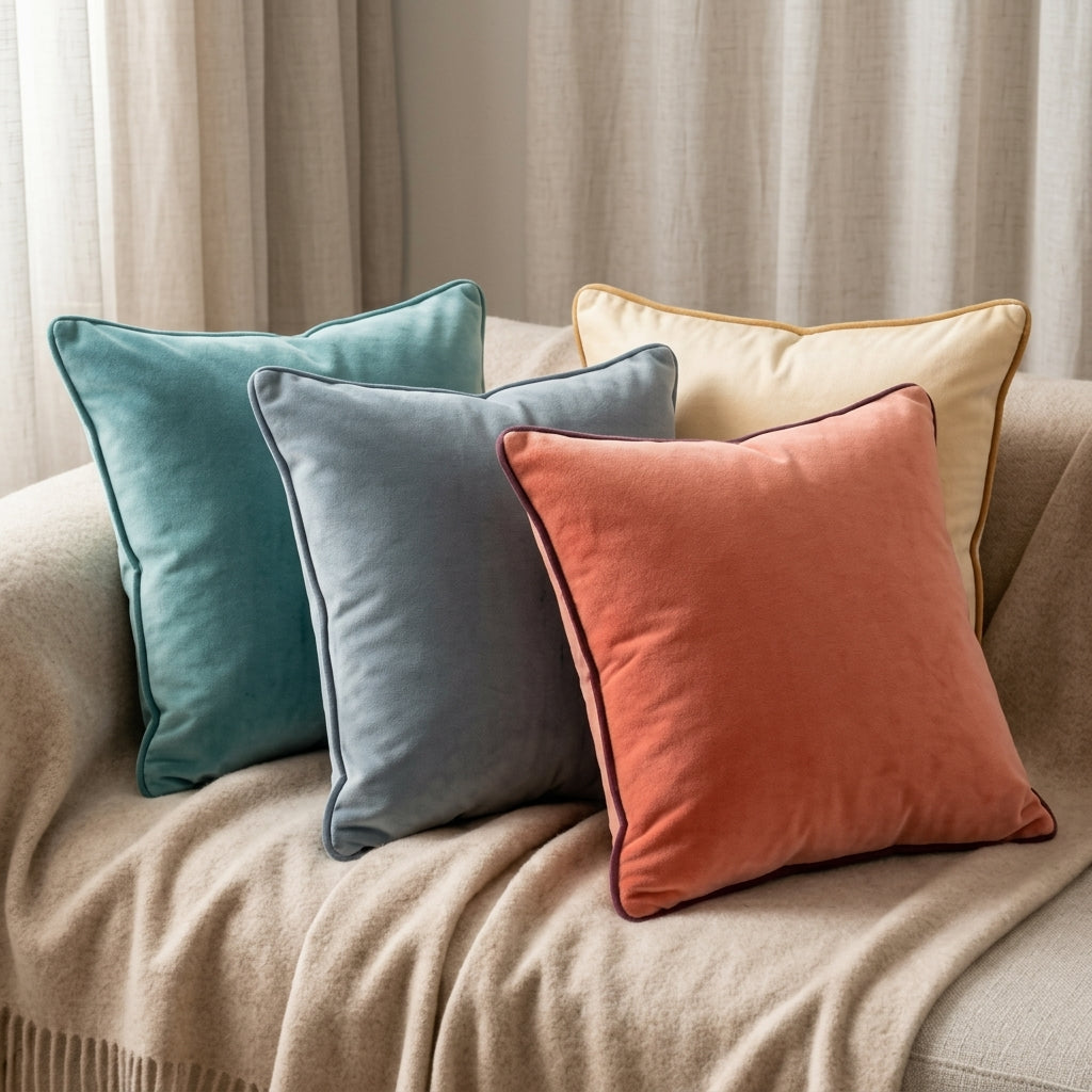 4pc Velvet Contrast Piped Cushion Cover