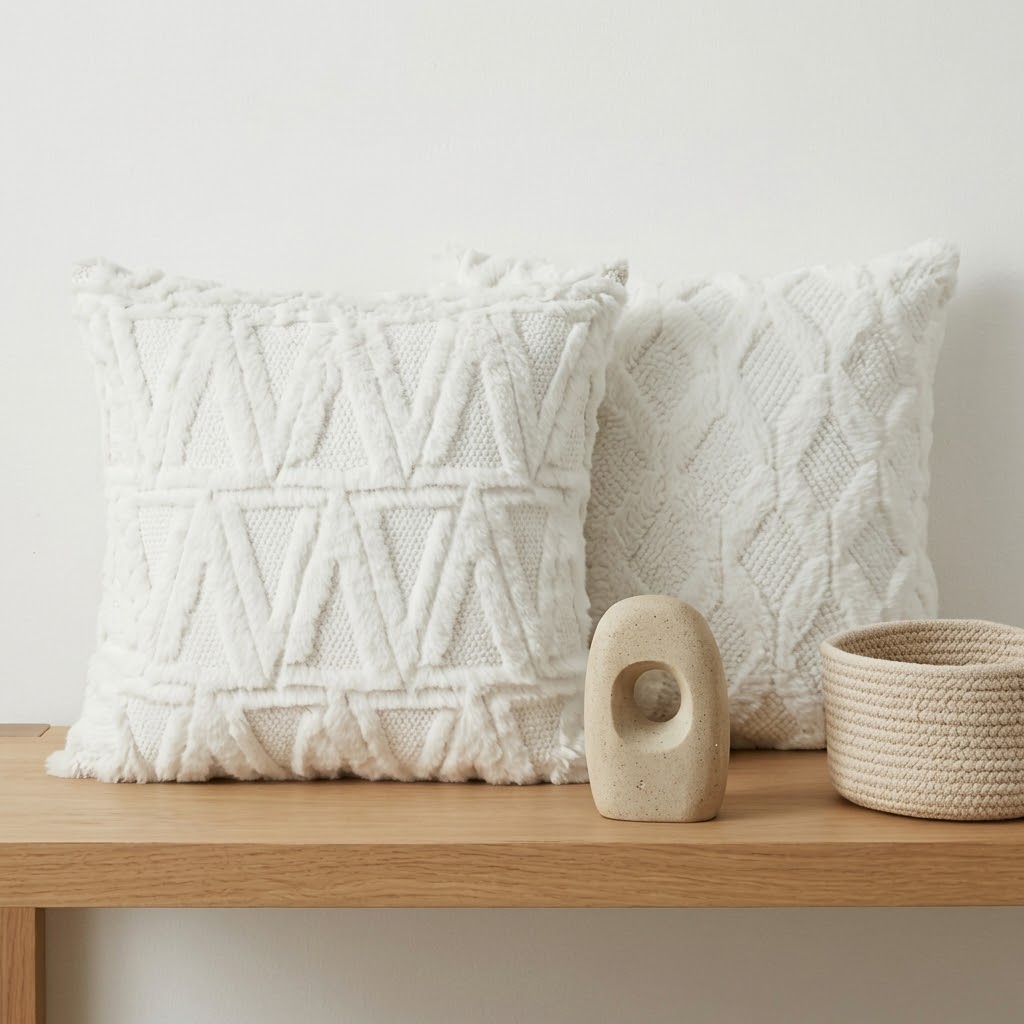 4pc Textured Faux Fur Geometric Cushion Cover