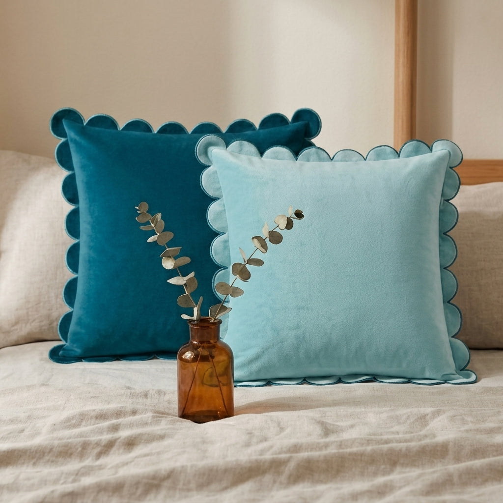 2pc Scalloped Velvet Cushion Cover