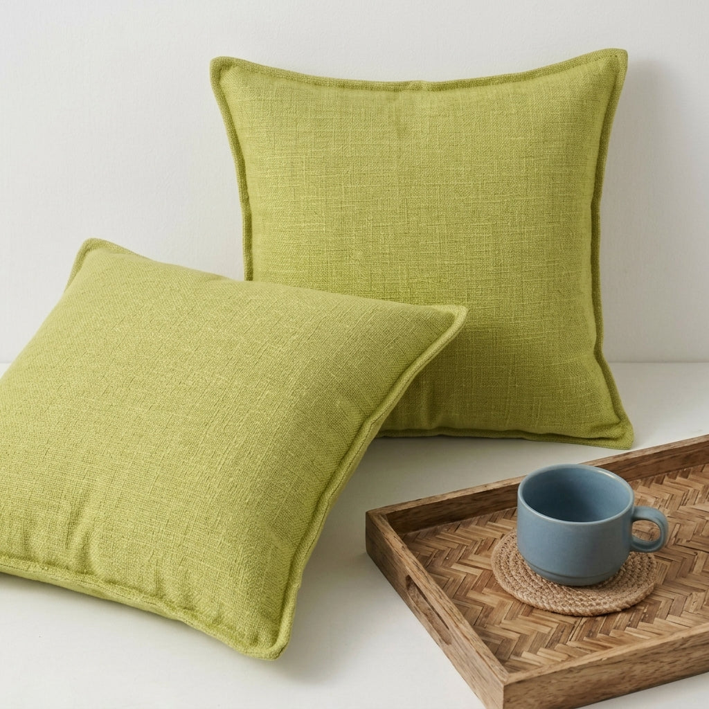 2pc Textured Linen Cushion Cover with Flange Edge