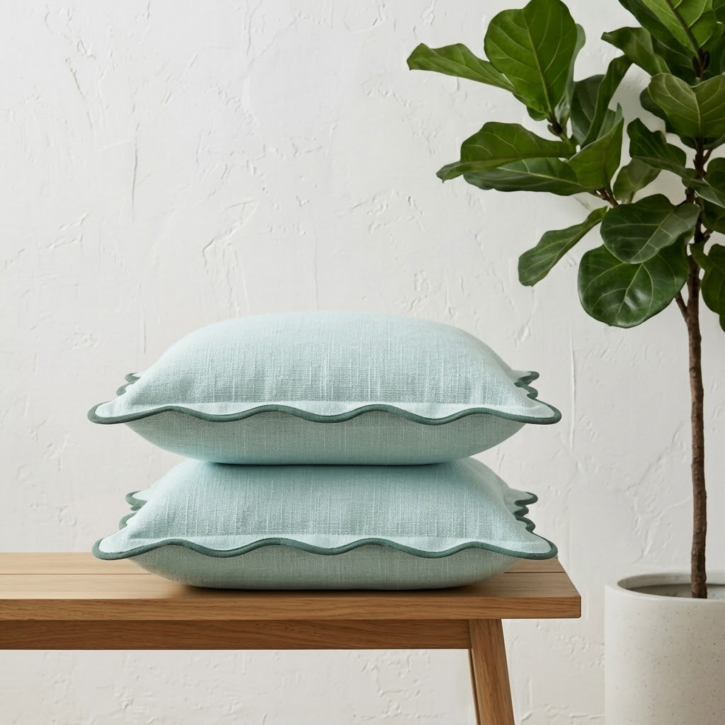 Scalloped Edge Linen Cushion Cover