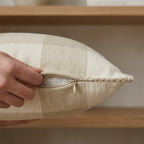 2pc Gingham Linen Cushion Cover with Stitched Edge