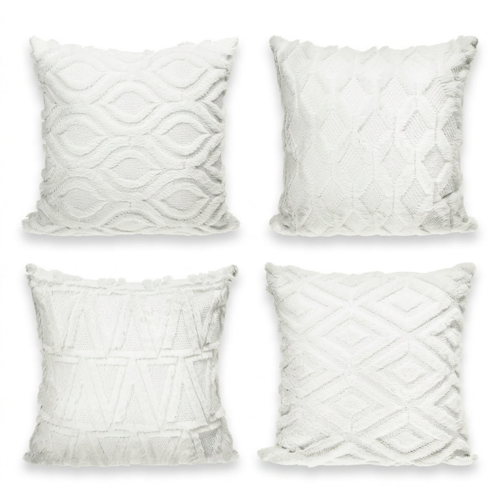 4pc Textured Faux Fur Geometric Cushion Cover
