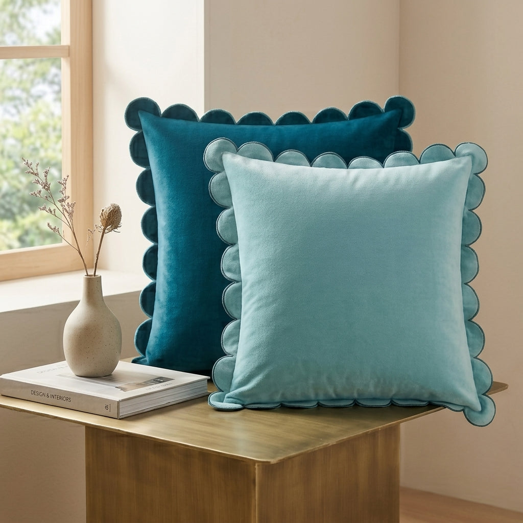 2pc Scalloped Velvet Cushion Cover